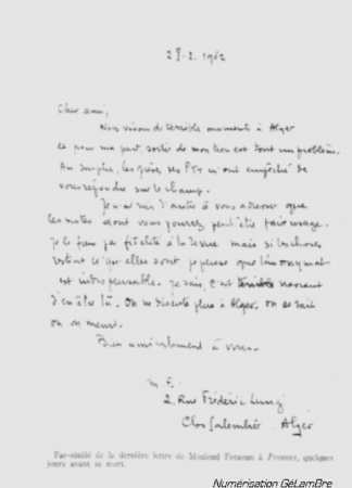 Manuscrit de M. FERAOUN